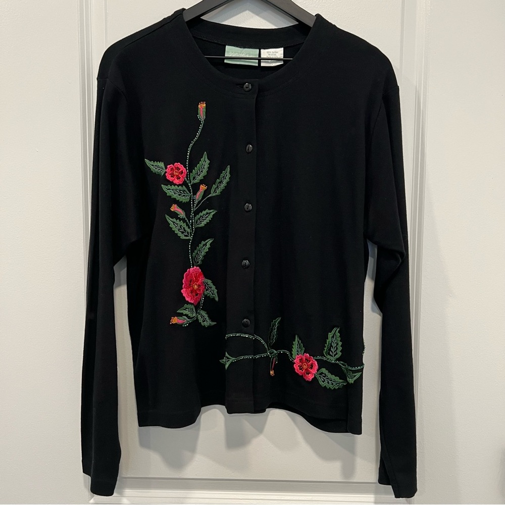 220 Hickory Vintage Floral Long Sleeve Blouse Black Size L